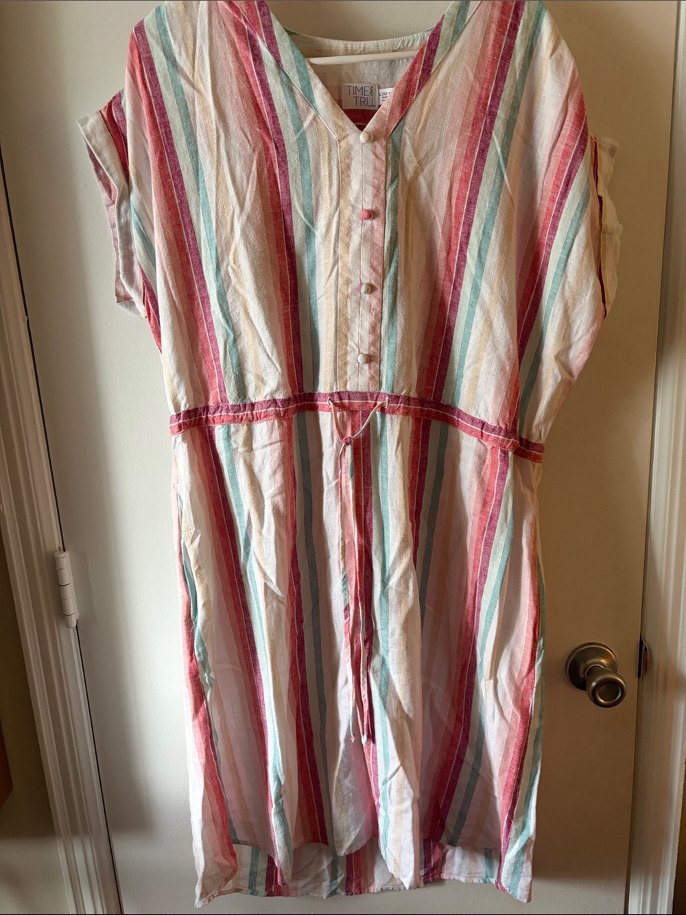 Time and Tru Striped Cotton Tunic Dress in White, Pink, Mint